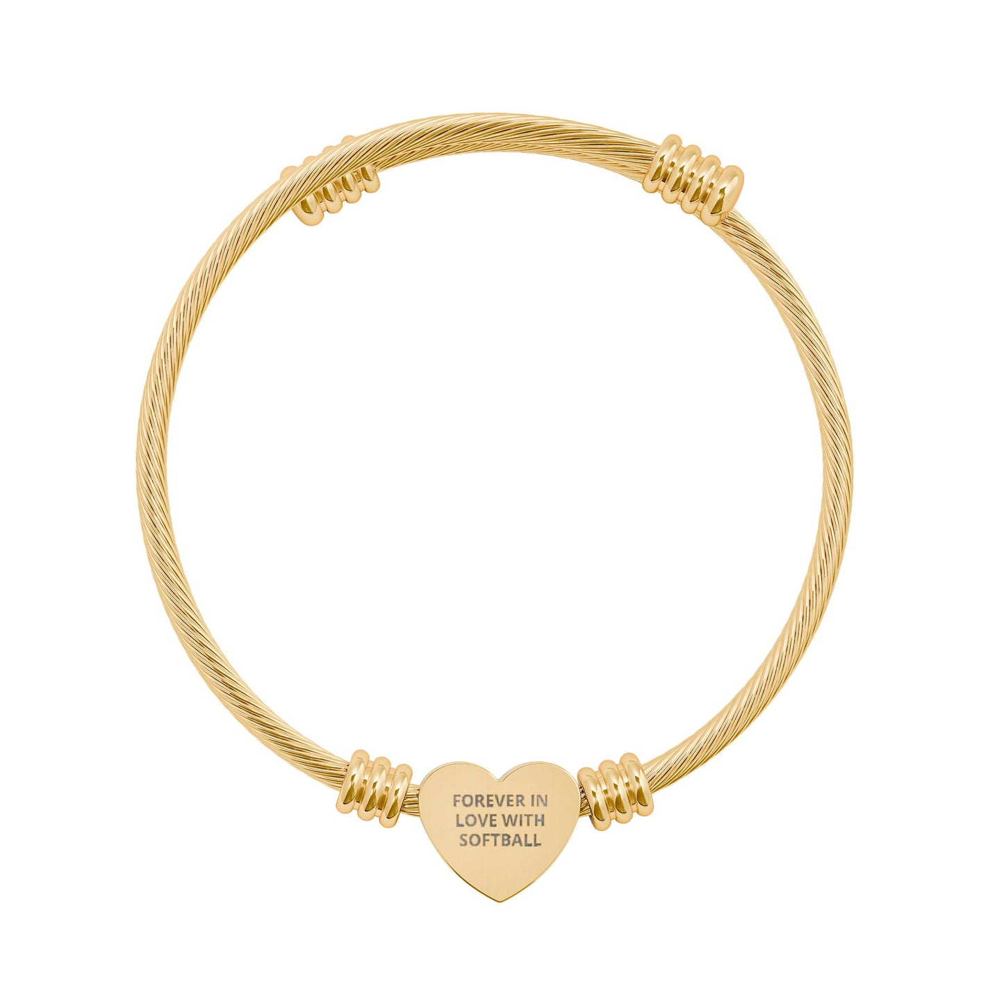 Engravable Heart Cuff Bracelet — Personalized Cable Bangle (Silver or Gold)
