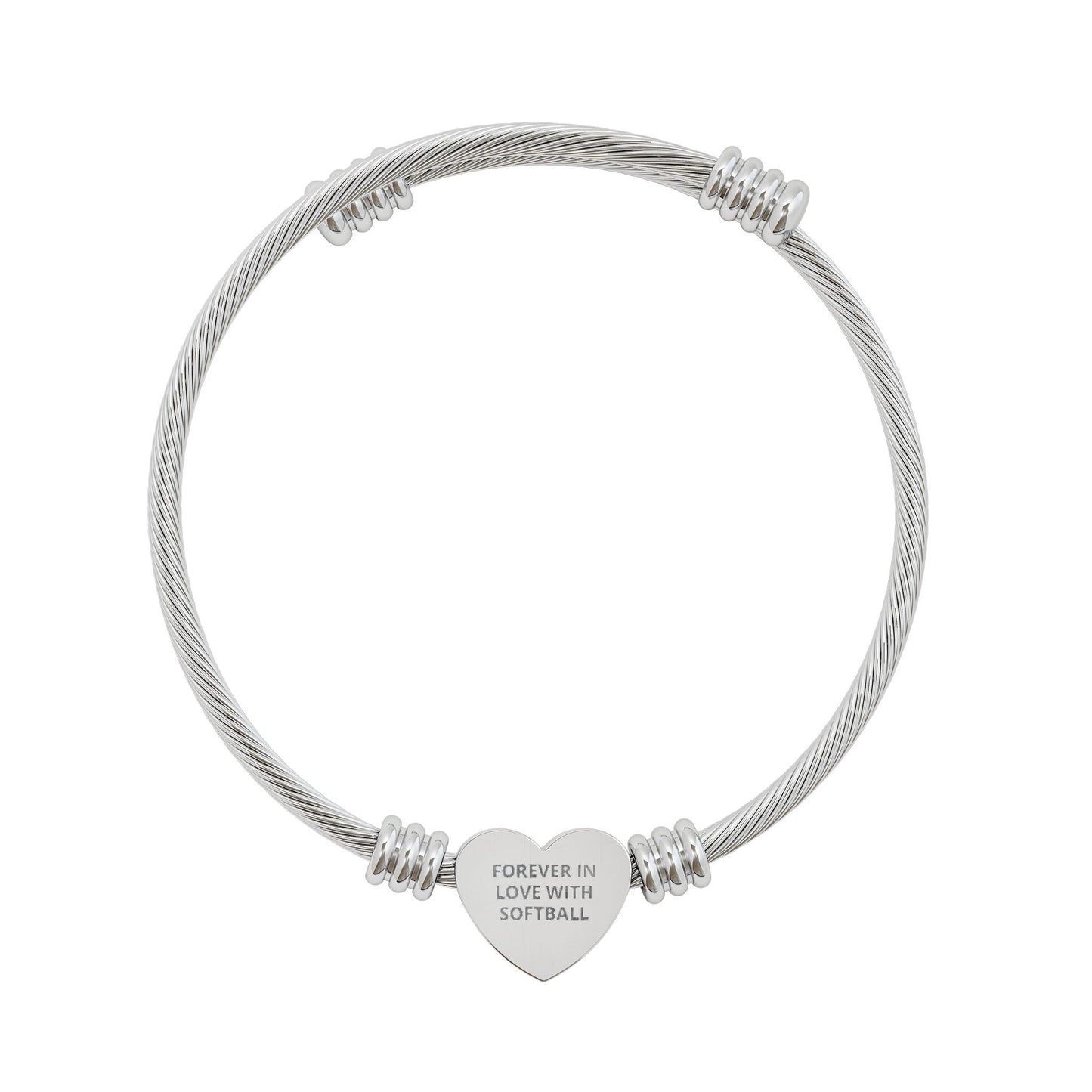 Engravable Heart Cuff Bracelet — Personalized Cable Bangle (Silver or Gold)