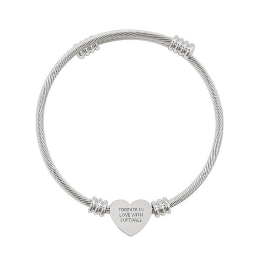 Engravable Heart Cuff Bracelet — Personalized Cable Bangle (Silver or Gold)
