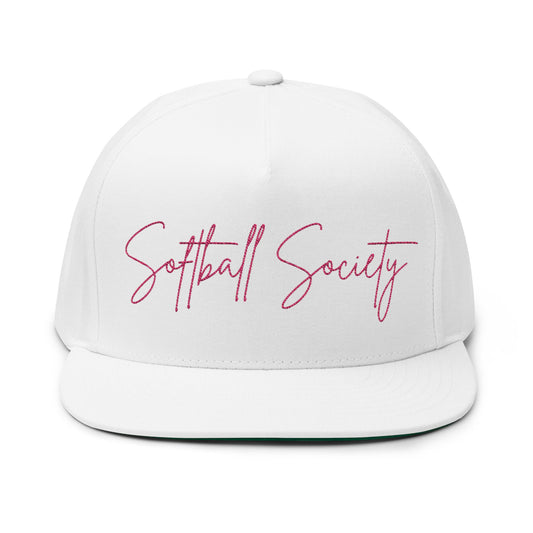 Softball Society Signature Snapback Cap – Pink Script | White Snapback Hat